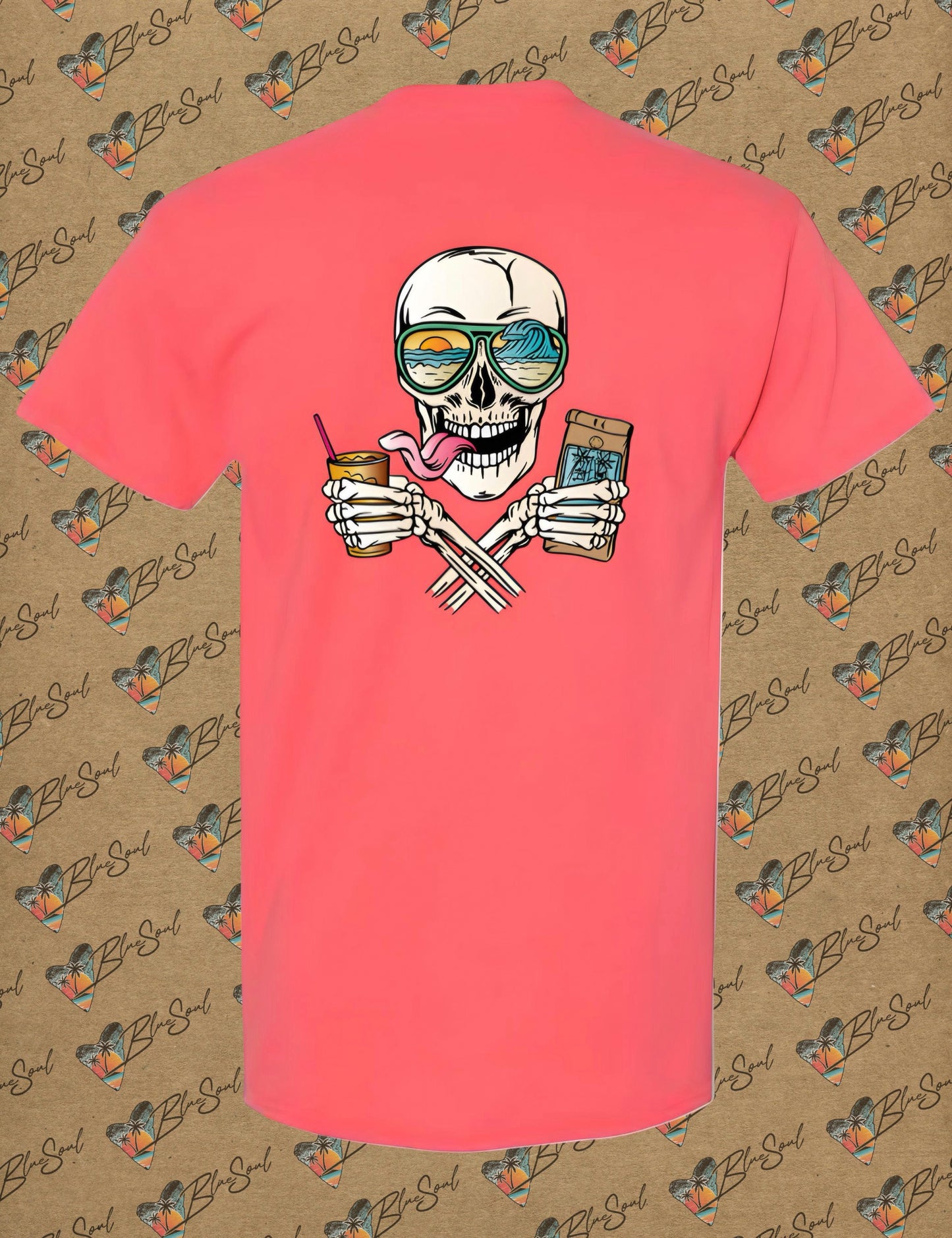 Unisex Coral Coffee Skull Tee