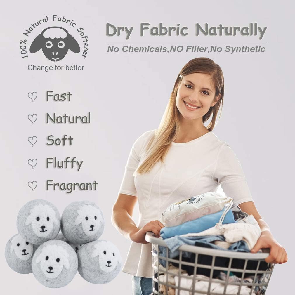 Budieggs Wool Dryer Balls Organic XL 6-Pack, 100% New Zealand Wool Chemical Free Fabric Softener for 1000+ Loads, Baby Safe & Hypoallergenic, Fabrics Soft and Fluffy Naturally