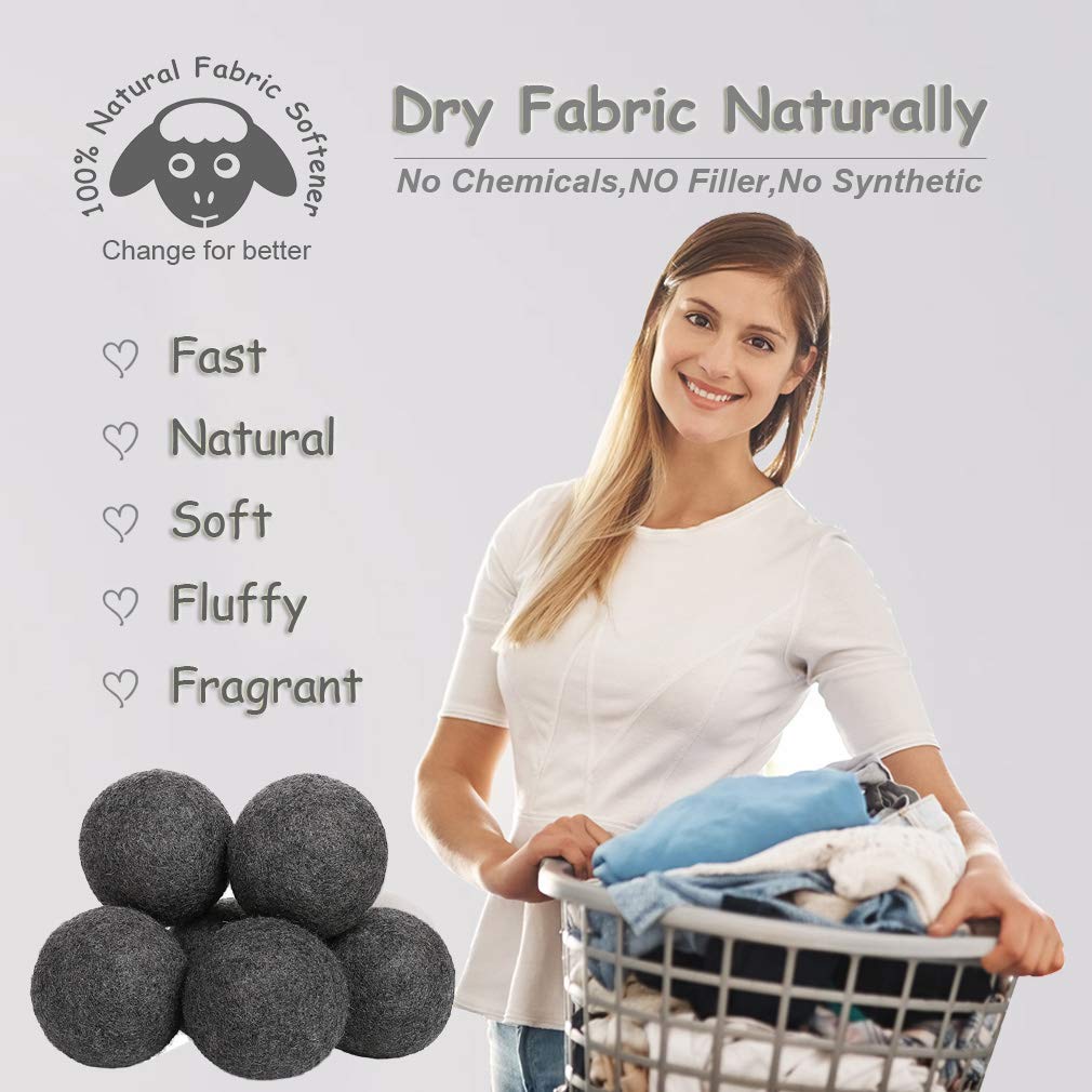Budieggs Wool Dryer Balls Organic XL 6-Pack, 100% New Zealand Wool Chemical Free Fabric Softener for 1000+ Loads, Baby Safe & Hypoallergenic, Fabrics Soft and Fluffy Naturally