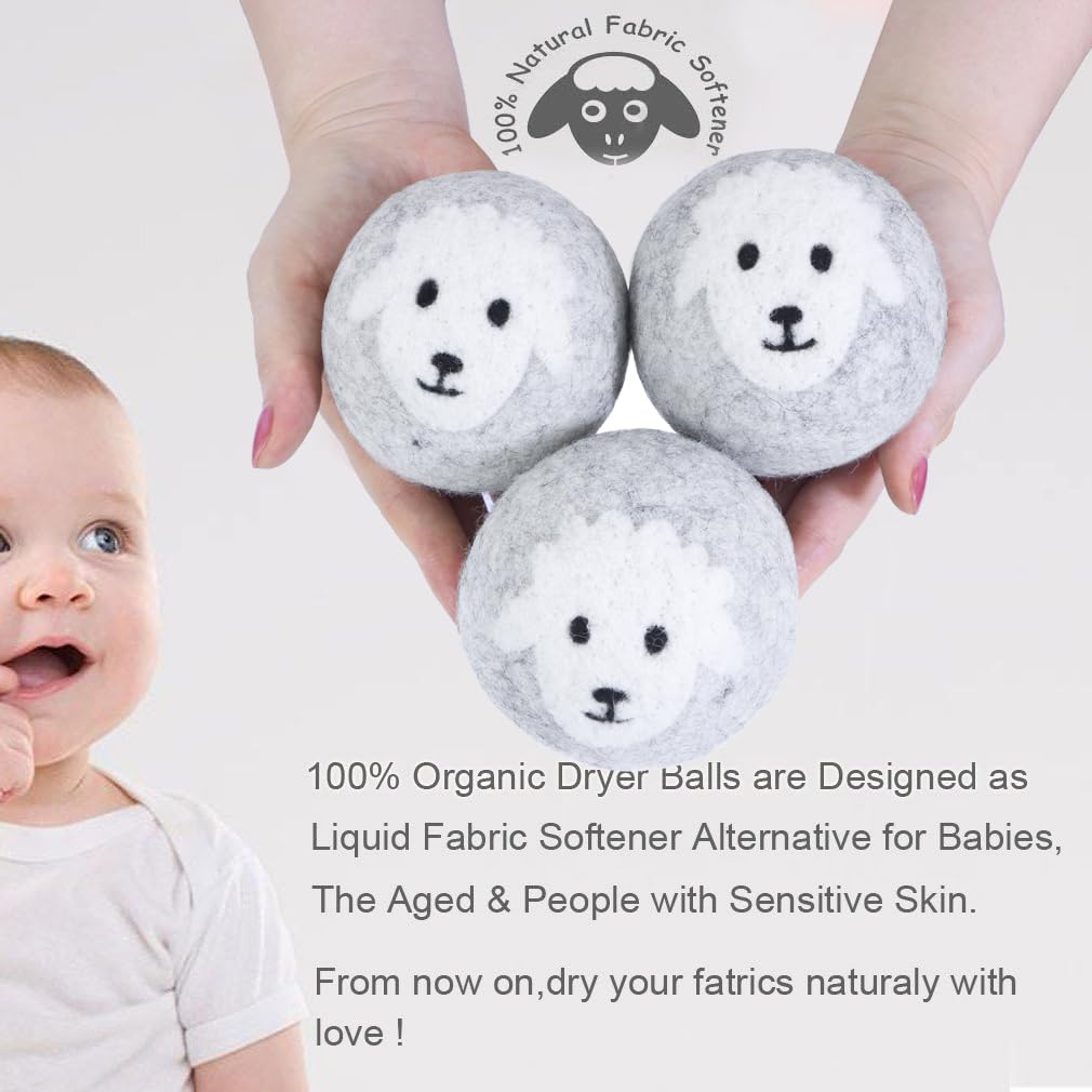 Budieggs Wool Dryer Balls Organic XL 6-Pack, 100% New Zealand Wool Chemical Free Fabric Softener for 1000+ Loads, Baby Safe & Hypoallergenic, Fabrics Soft and Fluffy Naturally