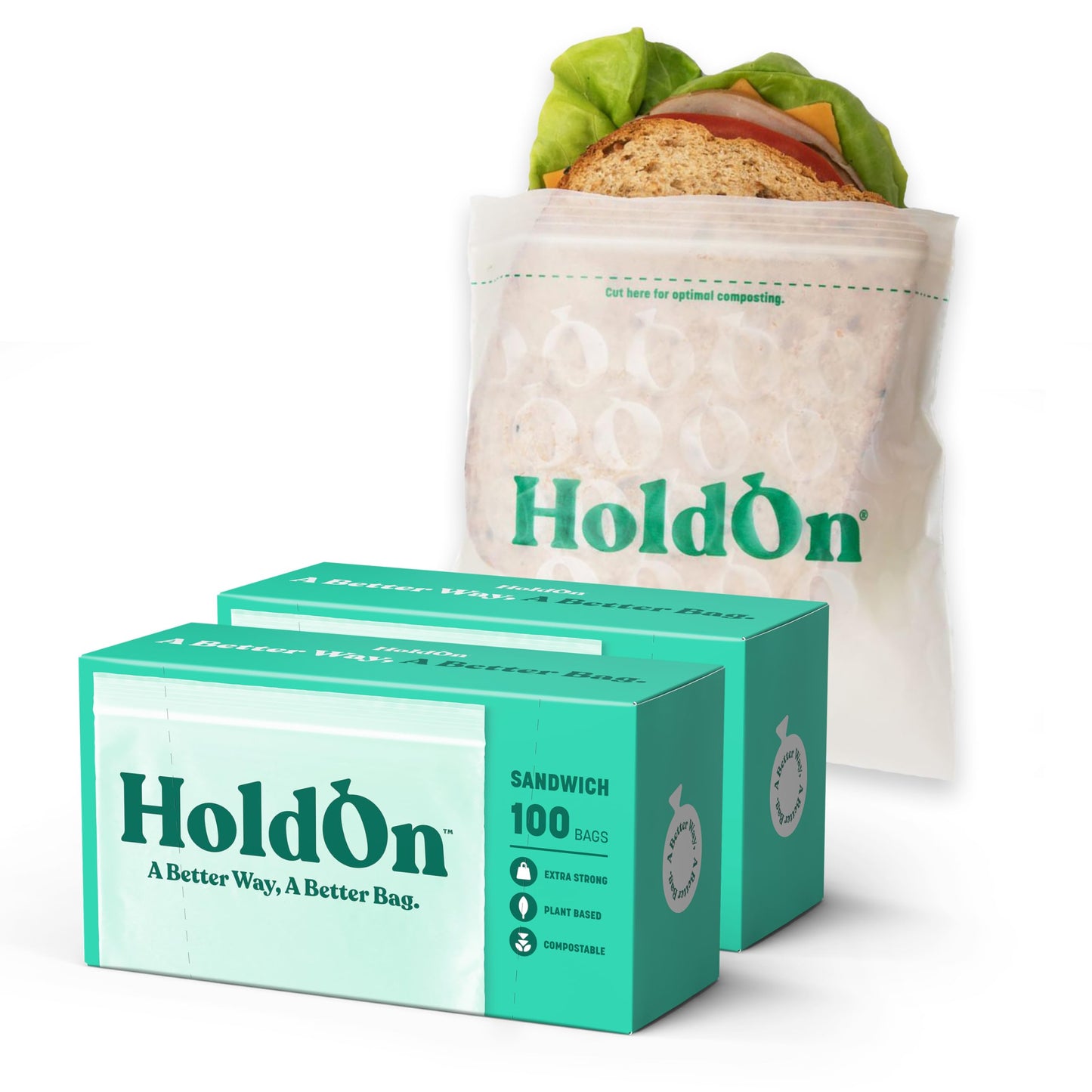 HoldOn Zipseal Gallon Bags - Compostable, PFOA-Free, BPA-Free, Food-Safe Zip Seal Food Storage Bags/Freezer-Safe Gallon Bags With Secure Seal for Home & Travel (25 bags total)
