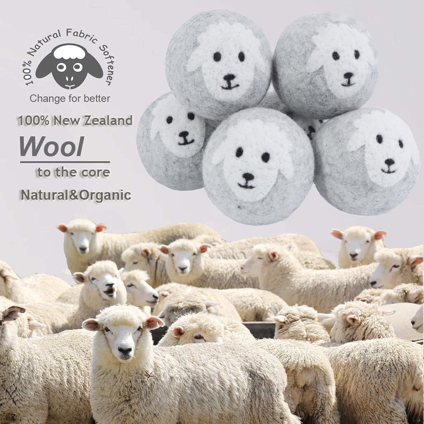 Budieggs Wool Dryer Balls Organic XL 6-Pack, 100% New Zealand Wool Chemical Free Fabric Softener for 1000+ Loads, Baby Safe & Hypoallergenic, Fabrics Soft and Fluffy Naturally