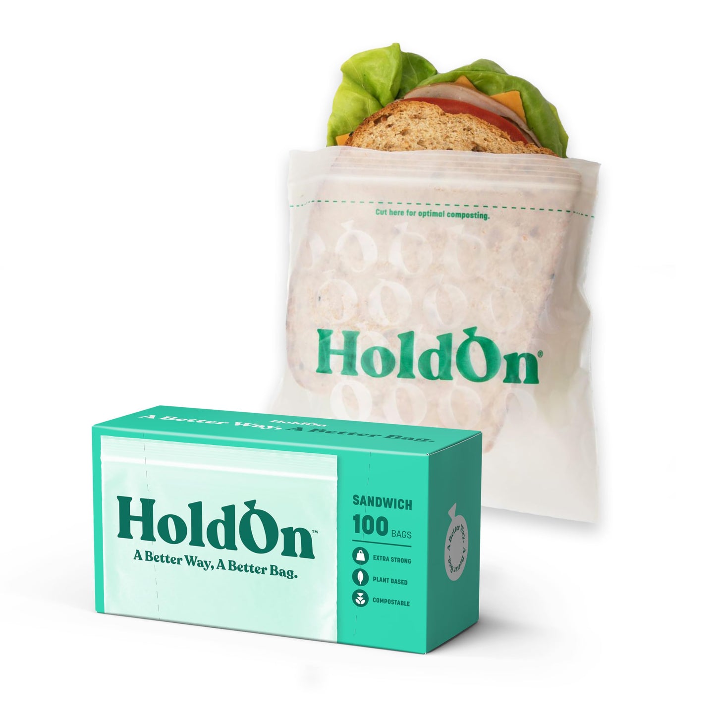 HoldOn Zipseal Gallon Bags - Compostable, PFOA-Free, BPA-Free, Food-Safe Zip Seal Food Storage Bags/Freezer-Safe Gallon Bags With Secure Seal for Home & Travel (25 bags total)