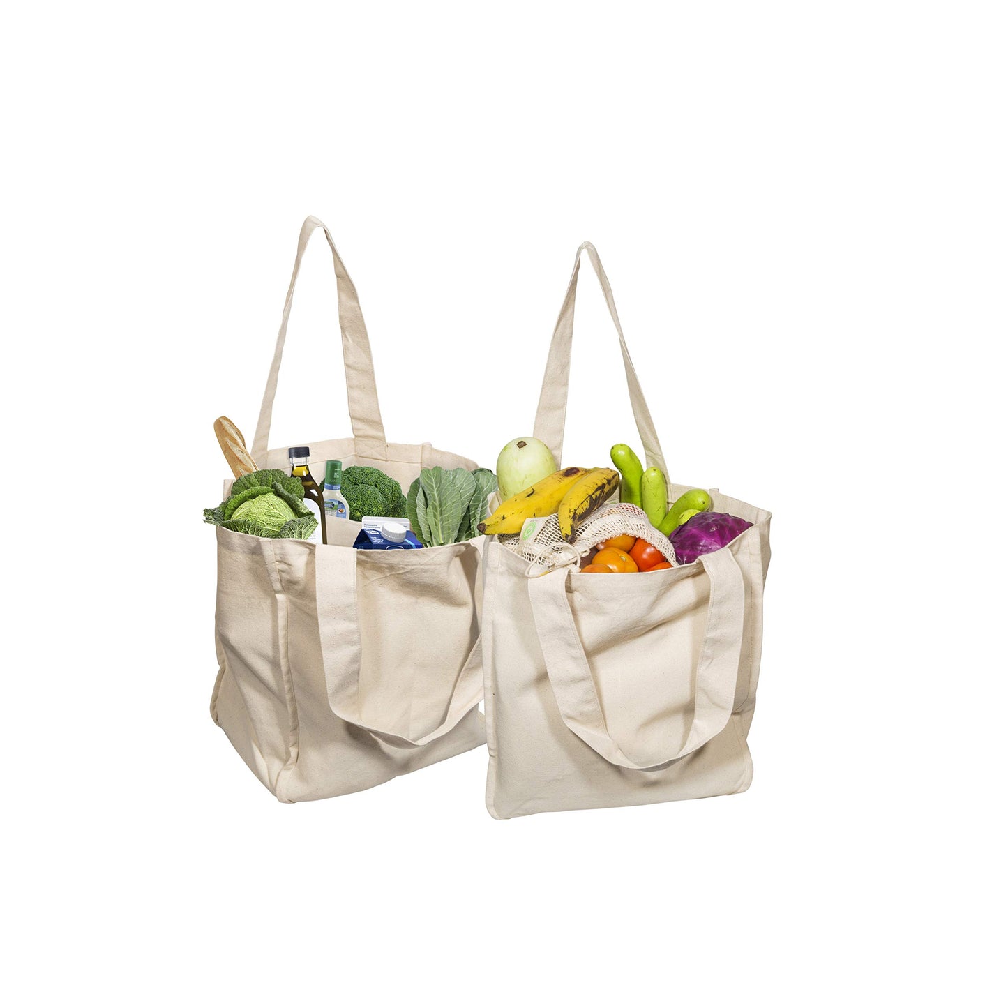 Best Canvas Grocery Shopping Bags - Cloth Grocery Tote Bags - Reusable Cotton Grocery Tote Bags with Bottle Sleeves