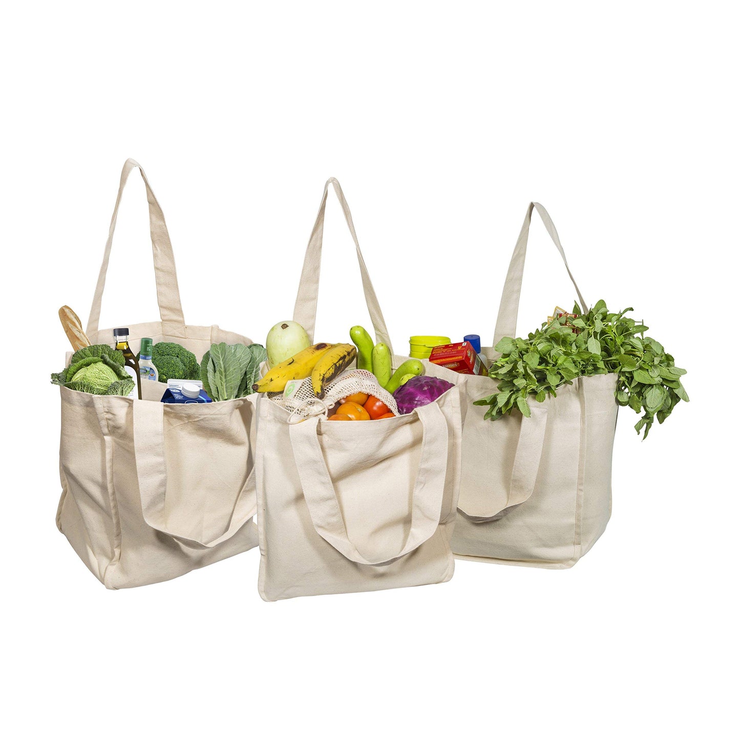 Best Canvas Grocery Shopping Bags - Cloth Grocery Tote Bags - Reusable Cotton Grocery Tote Bags with Bottle Sleeves