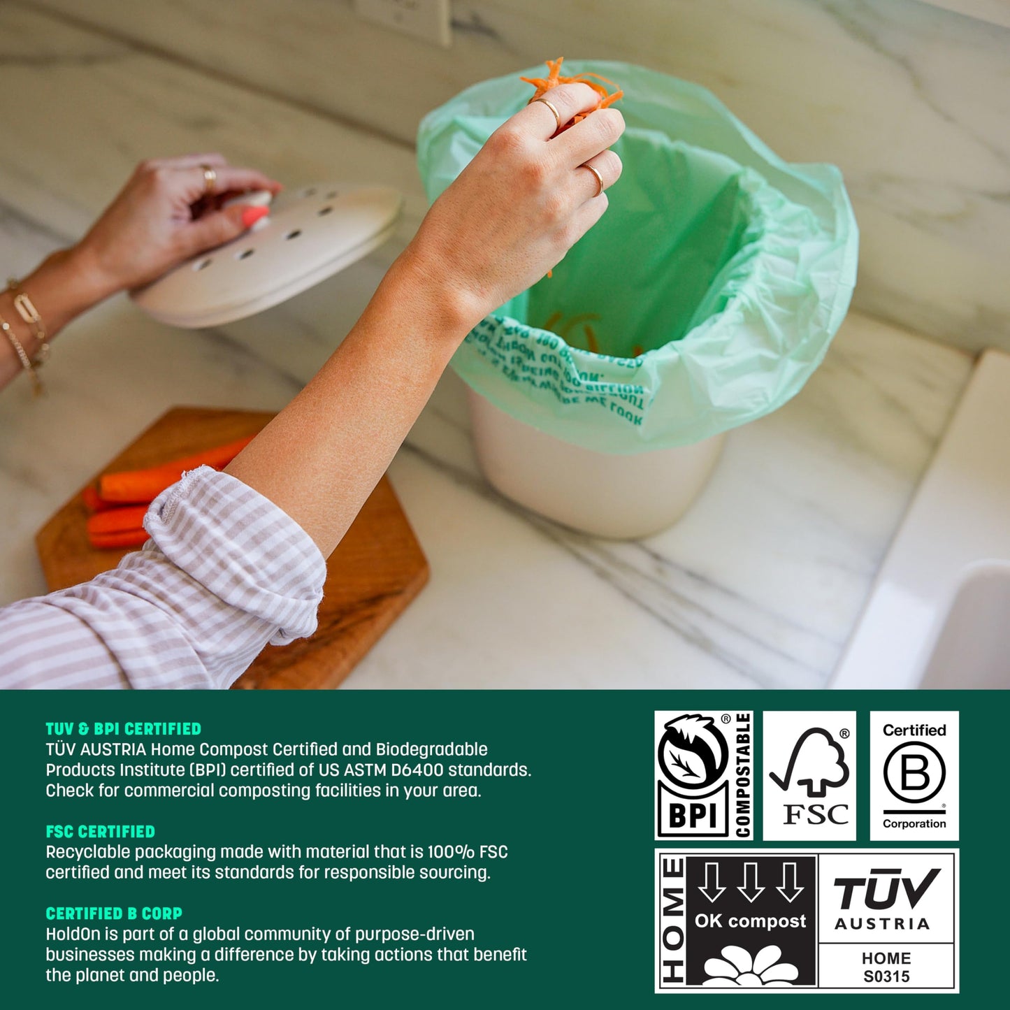 HoldOn Zipseal Gallon Bags - Compostable, PFOA-Free, BPA-Free, Food-Safe Zip Seal Food Storage Bags/Freezer-Safe Gallon Bags With Secure Seal for Home & Travel (25 bags total)