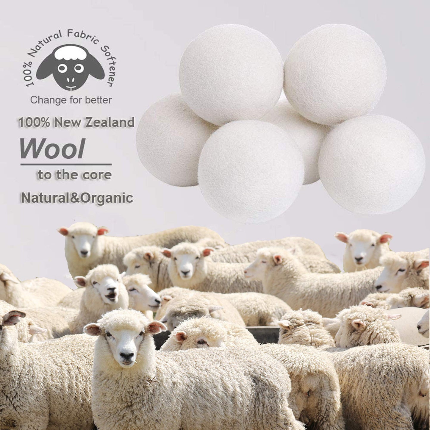Budieggs Wool Dryer Balls Organic XL 6-Pack, 100% New Zealand Wool Chemical Free Fabric Softener for 1000+ Loads, Baby Safe & Hypoallergenic, Fabrics Soft and Fluffy Naturally