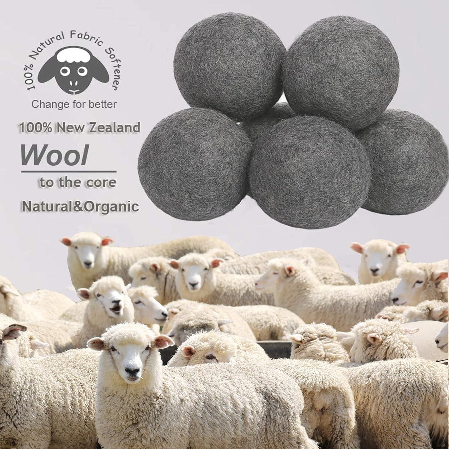 Budieggs Wool Dryer Balls Organic XL 6-Pack, 100% New Zealand Wool Chemical Free Fabric Softener for 1000+ Loads, Baby Safe & Hypoallergenic, Fabrics Soft and Fluffy Naturally