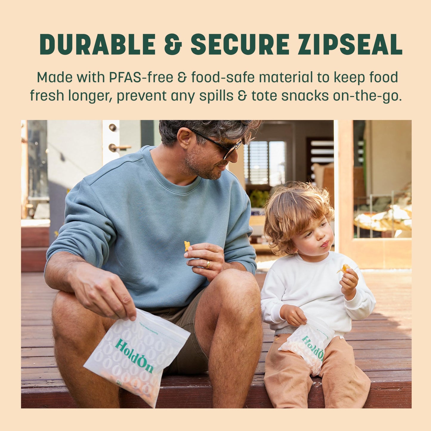 HoldOn Zipseal Gallon Bags - Compostable, PFOA-Free, BPA-Free, Food-Safe Zip Seal Food Storage Bags/Freezer-Safe Gallon Bags With Secure Seal for Home & Travel (25 bags total)