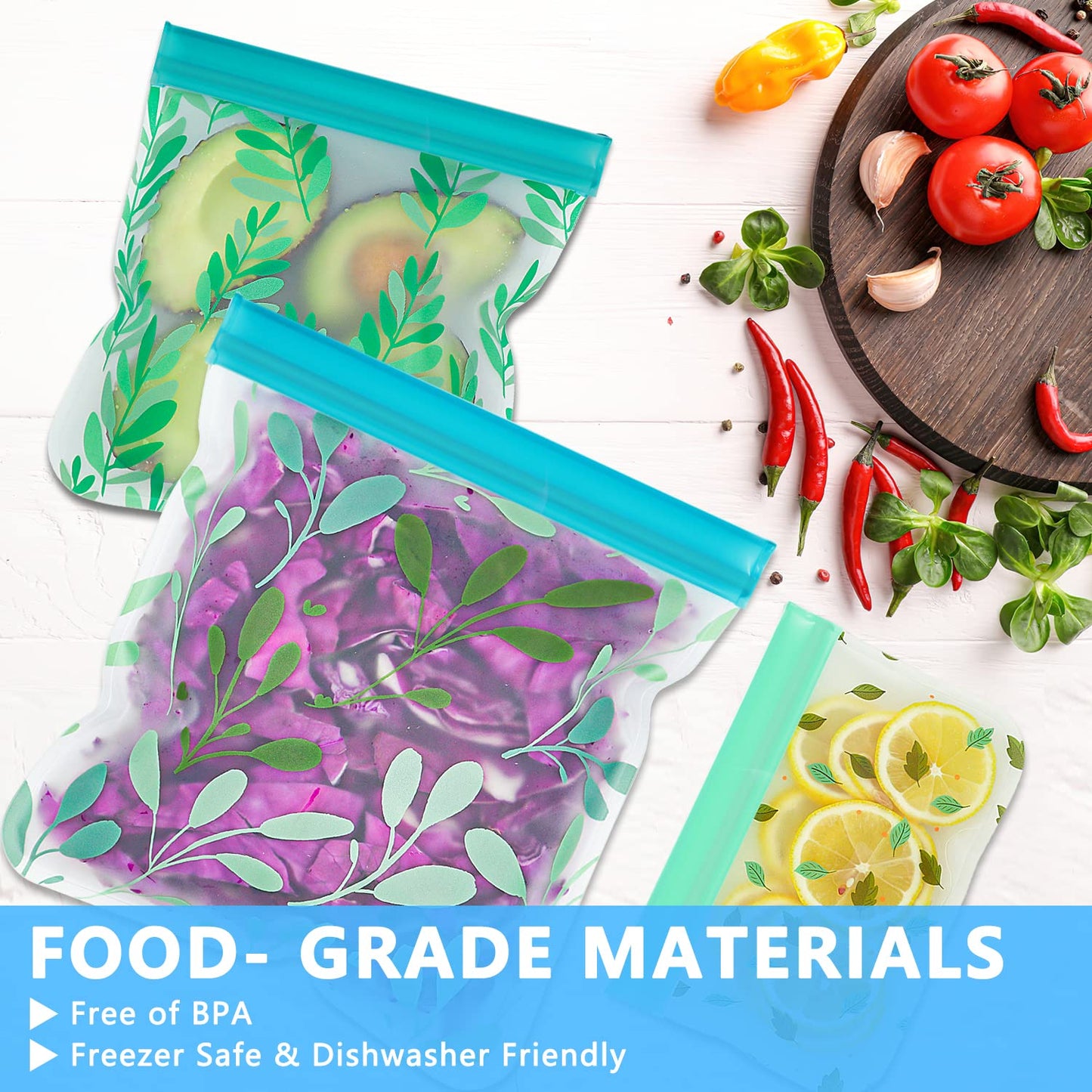24 Pack Dishwasher Safe Reusable Bags Silicone, Leakproof Reusable Freezer Bags for Food Storage, Home Organization, Travel & Make-up, BPA-Free for Salad and Fruit