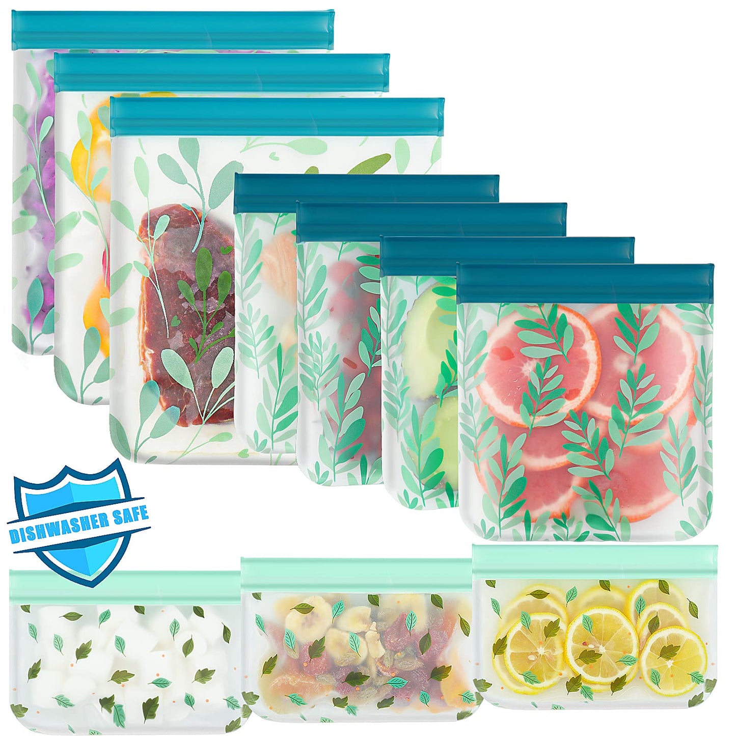 24 Pack Dishwasher Safe Reusable Bags Silicone, Leakproof Reusable Freezer Bags for Food Storage, Home Organization, Travel & Make-up, BPA-Free for Salad and Fruit