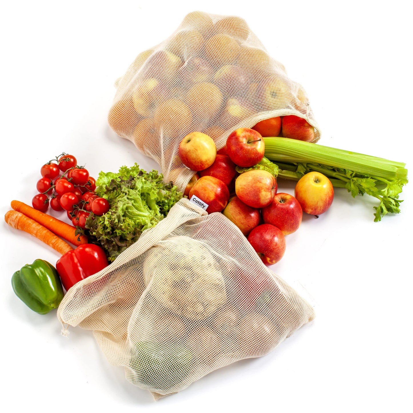 4-pack Reusable Produce Bags Grocery Washable XL, Organic Cotton Mesh Produce Bags Double-Stitched Vegetable Grocery Reusable, Tare Weight, Cotton Produce Bags Reusable Washable, Produce bgs XL