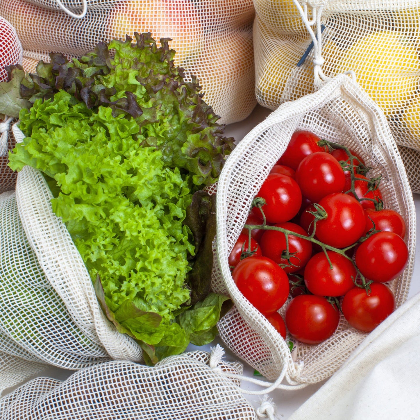 4-pack Reusable Produce Bags Grocery Washable XL, Organic Cotton Mesh Produce Bags Double-Stitched Vegetable Grocery Reusable, Tare Weight, Cotton Produce Bags Reusable Washable, Produce bgs XL