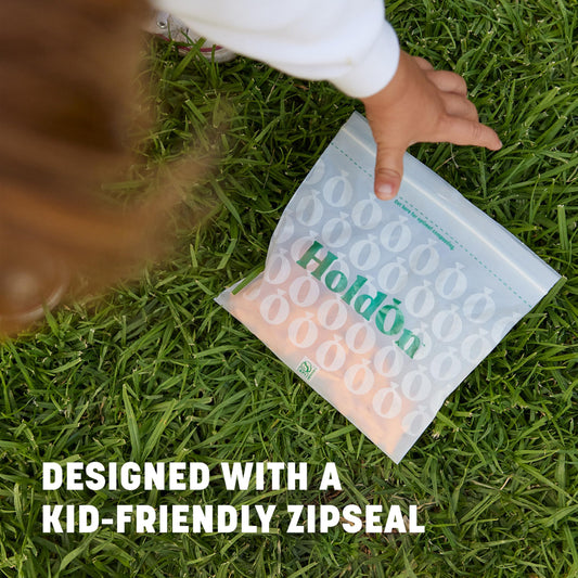 HoldOn Zipseal Gallon Bags - Compostable, PFOA-Free, BPA-Free, Food-Safe Zip Seal Food Storage Bags/Freezer-Safe Gallon Bags With Secure Seal for Home & Travel (25 bags total)