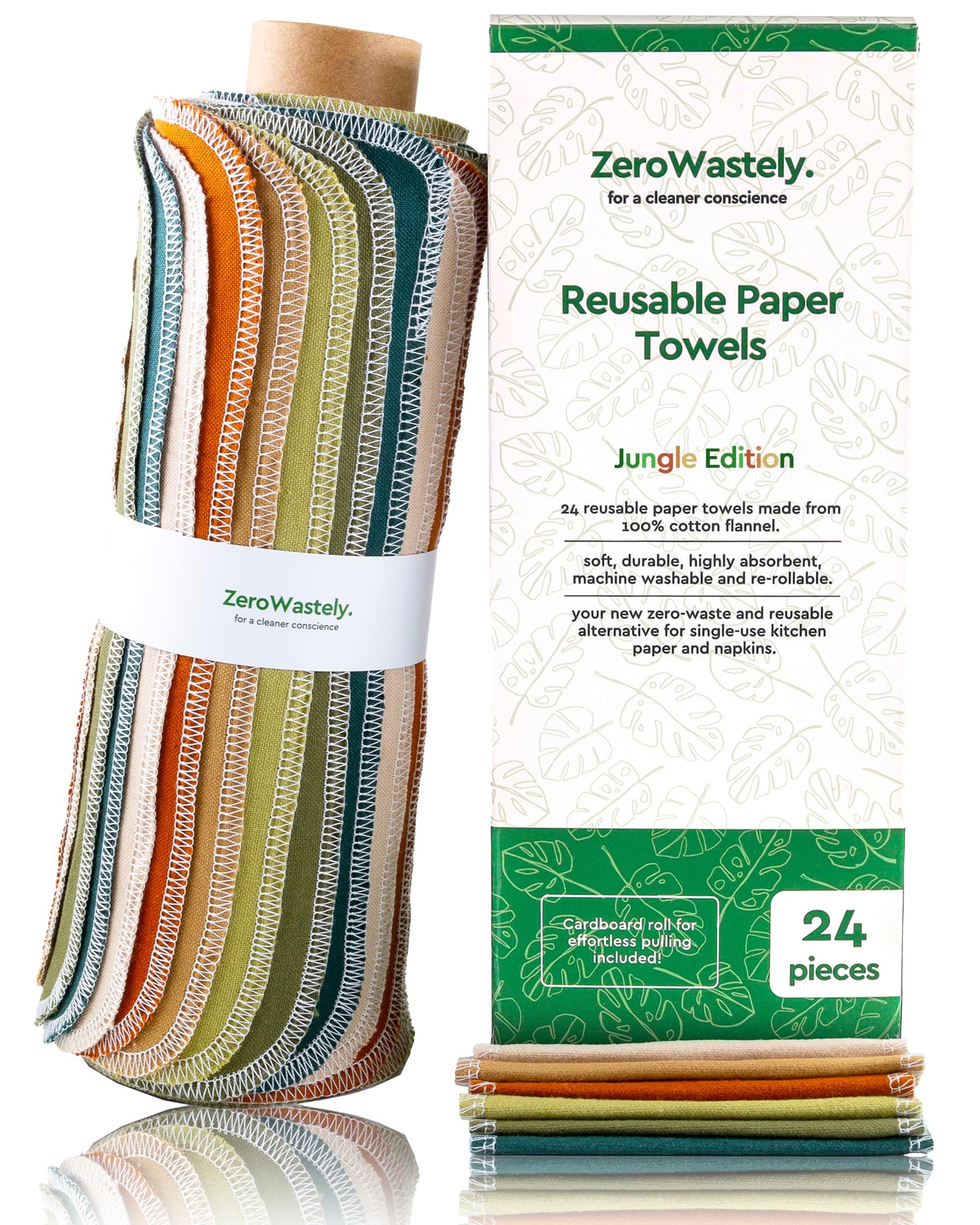 Reusable Paper Towels - Value Pack of 24 Paperless Paper Towels! - 100% Cotton, Super Soft, Absorbent, Washable and Made To Last