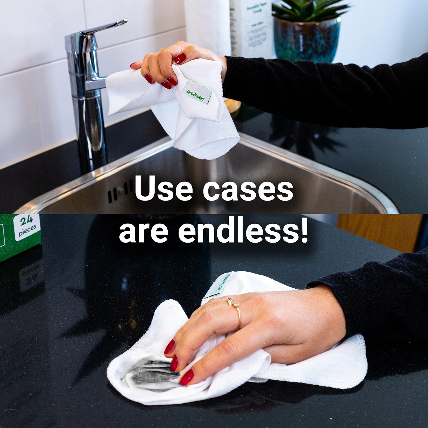Reusable Paper Towels - Value Pack of 24 Paperless Paper Towels! - 100% Cotton, Super Soft, Absorbent, Washable and Made To Last